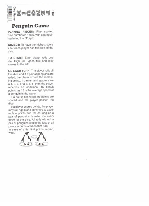 Penguin Dice Game with 5 Dice Travel Tube and Gaming Instructions