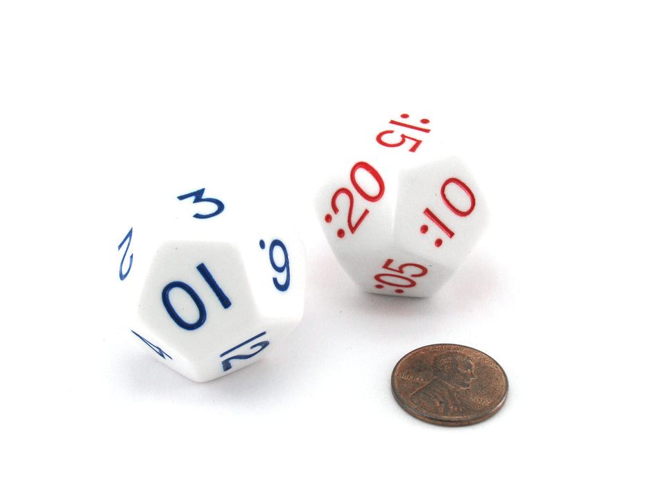 Set of 2 Jumbo White D12 Time Dice for Nighttime (PM) Basic Time Telling Skills