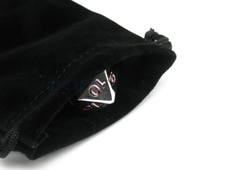 Large 22mm Zinc Metal Alloy Countdown D20 Dice with Black Pippd Bag- Red Numbers