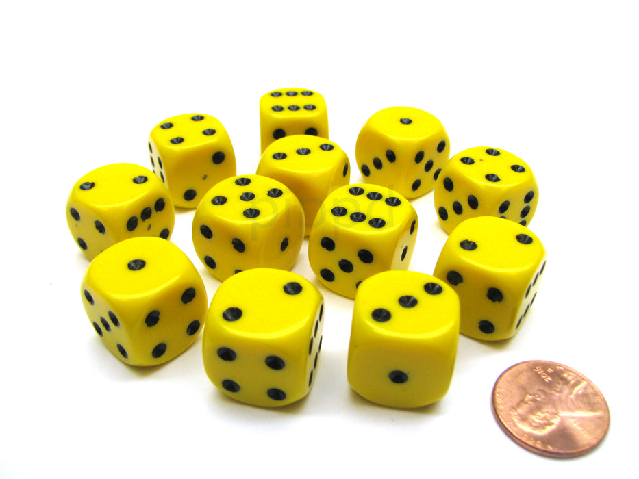 Opaque 16mm D6 Chessex Dice Block (12 Die) - Yellow with Black Pips