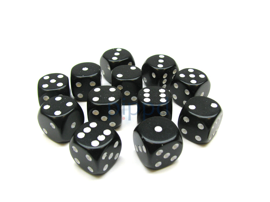 Opaque 16mm D6 Chessex Dice Block (12 Die) - Black with White Pips