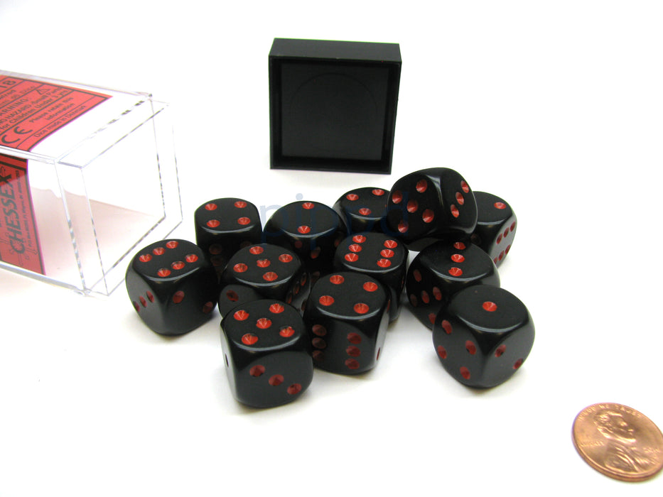 Opaque 16mm D6 Chessex Dice Block (12 Die) - Black with Red Pips