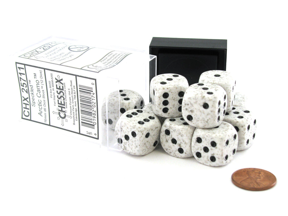 Speckled 16mm D6 Chessex Dice Block (12 Dice) - Arctic Camo