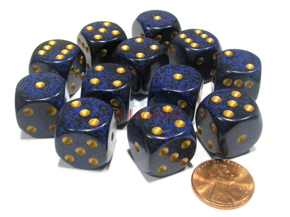 Speckled 16mm D6 Chessex Dice Block (12 Dice) - Golden Cobalt