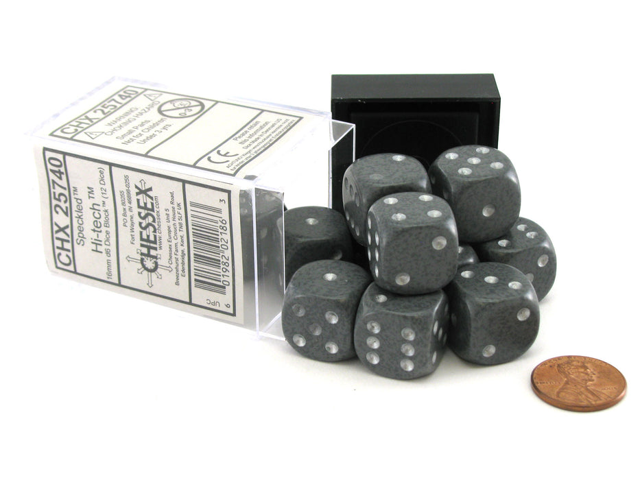 Speckled 16mm D6 Chessex Dice Block (12 Dice) - Hi-Tech