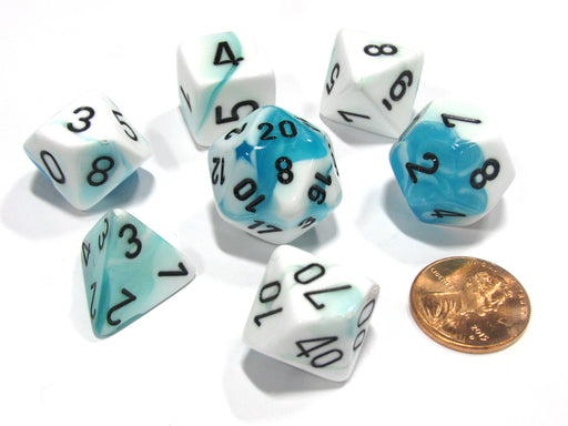 Polyhedral 7-Die Gemini Chessex Dice Set - Teal-White with Black Numbers