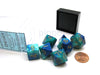 Polyhedral 7-Die Gemini Chessex Dice Set - Blue-Teal with Gold Numbers