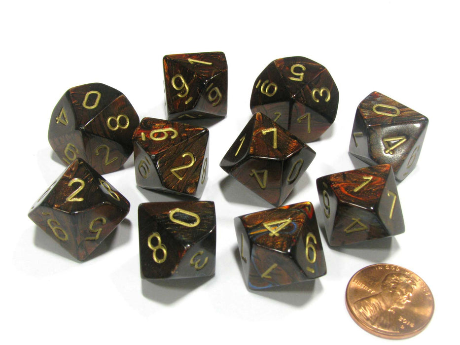 Scarab Blue Blood/gold Set of Ten d10s