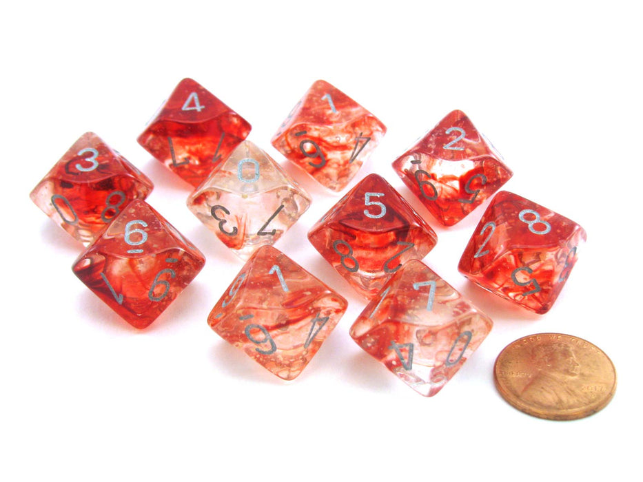 Nebula Red/silver Luminary Set of Ten d10s