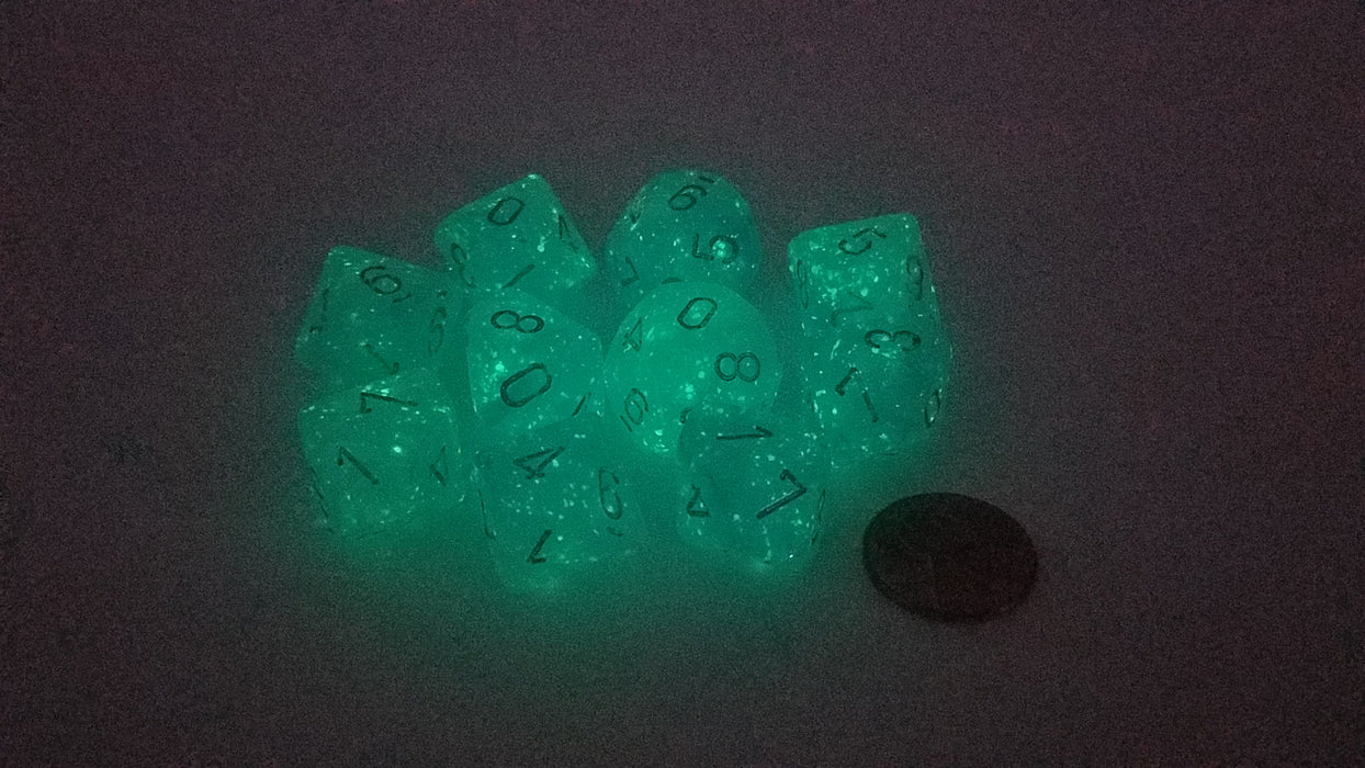 Pack of 10 Chessex Luminary D10 Glow in the Dark Dice - Sky with Silver Numbers