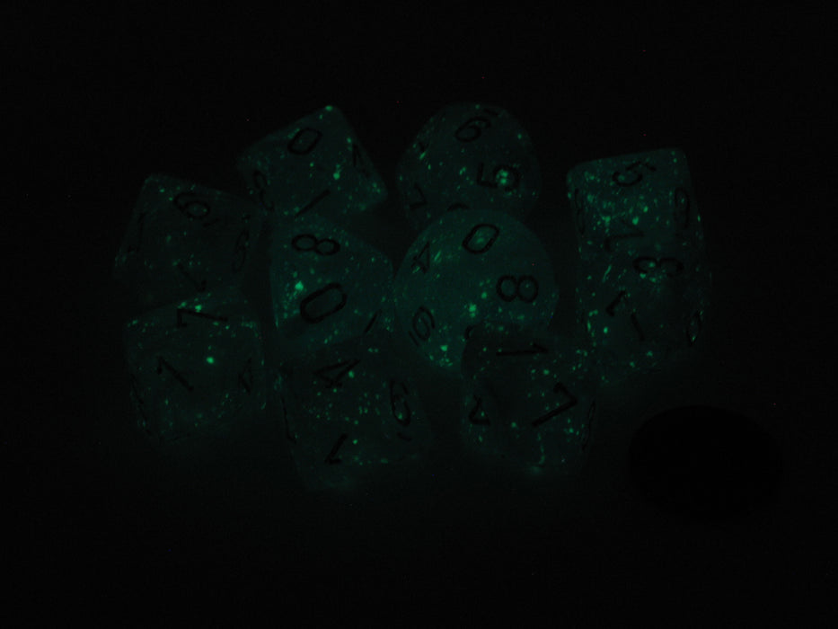 Pack of 10 Chessex Luminary D10 Glow in the Dark Dice - Sky with Silver Numbers