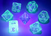 Polyhedral DnD 7-Dice Set, Luminary Borealis - Icicle with Light Blue Numbers