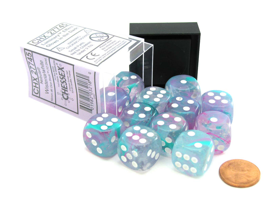 Nebula 16mm D6 Dice Block (12 Dice) - Wisteria with White Pips