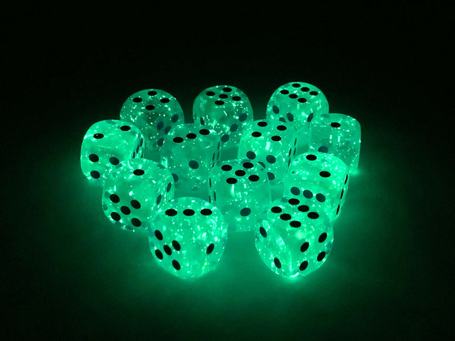 Luminary Borealis 16mm D6 Dice Block (12 Dice) - Icicle with Light Blue Pips