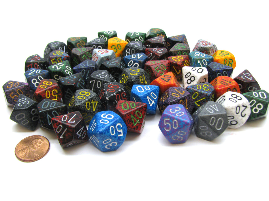 Bag of 50 Assorted Loose Speckled Polyhedral 16mm Tens D10 Dice