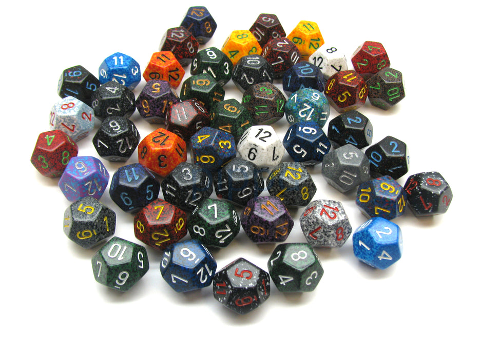 Bag Of 50 Assorted Loose Speckled Polyhedral 19mm D12 Chessex Dice