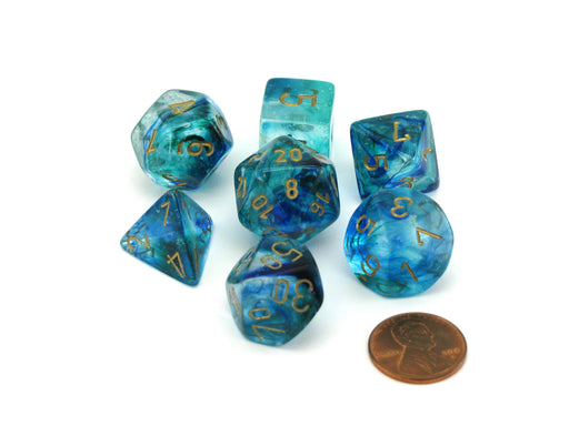 Polyhedral 7-Die Nebula Lab Dice 2 Chessex Dice with Luminary- Oceanic with Gold