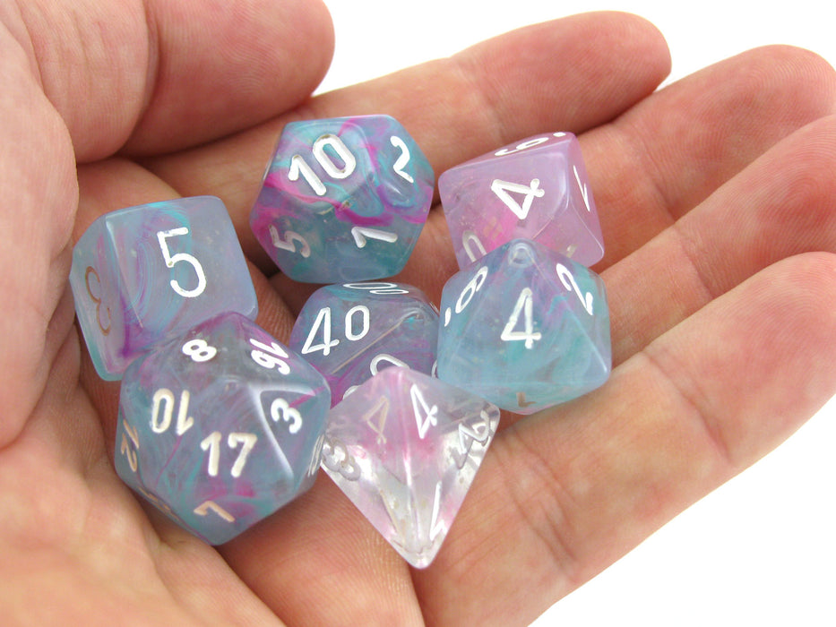 Polyhedral 7-Die Nebula Lab Dice 2 Chessex Dice Set Luminary-Wisteria with White