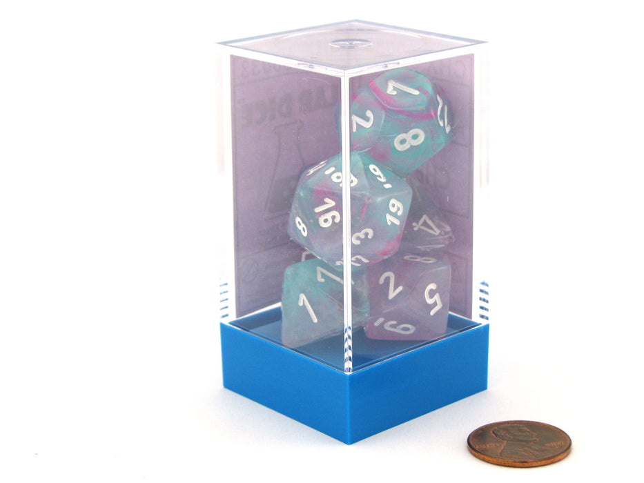 Polyhedral 7-Die Nebula Lab Dice 2 Chessex Dice Set Luminary-Wisteria with White