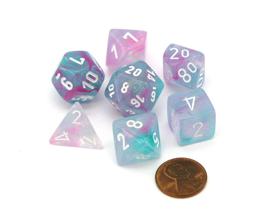 Polyhedral 7-Die Nebula Lab Dice 2 Chessex Dice Set Luminary-Wisteria with White