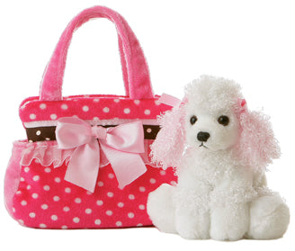 8" Fancy Pink Polka Dot Pet Carrier with Puppy Aurora Plush Stuffed Animal