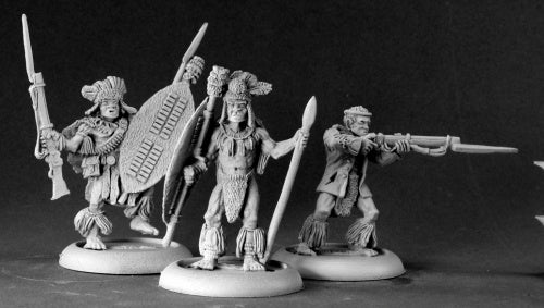 Reaper Miniatures Zulu Warriors (3) #50083 Chronoscope Metal D&D RPG Mini Figure