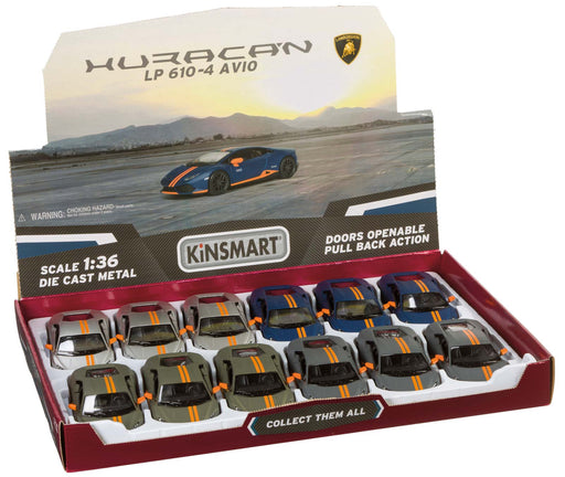 Die-Cast Metal Lamborghini Huracan - Silver with Orange Stripes