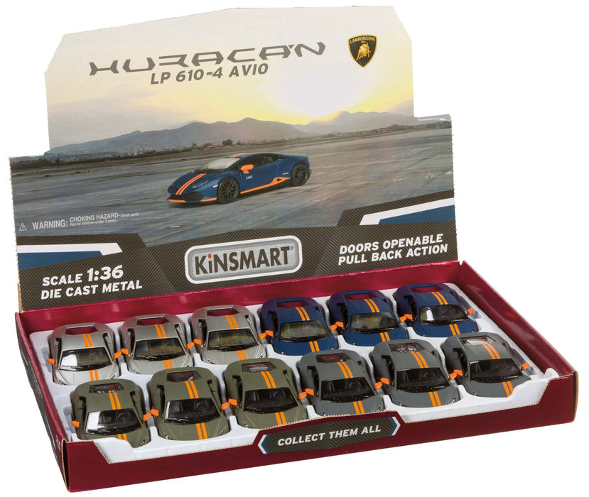 Die-Cast Metal Lamborghini Huracan - Silver with Orange Stripes