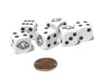 Set of 6 Bison 16mm D6 Round Edge Animal Dice - White with Dark Brown Pips