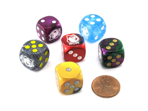 Pack of 6 Custom Engraved 16mm D6 Assorted Style Funny Meme Dice - Wow (Doge)