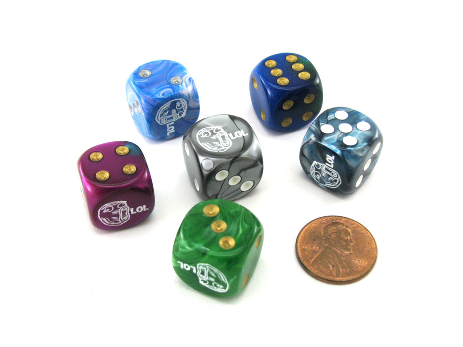 Pack of 6 Custom Engraved 16mm D6 Assorted Style Funny Meme Dice - LOL Face