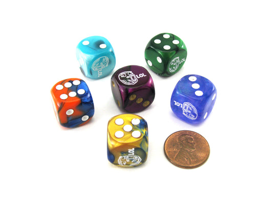 Pack of 6 Custom Engraved 16mm D6 Assorted Style Funny Meme Dice - LOL Face