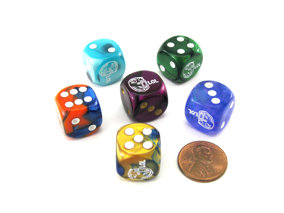 Pack of 6 Custom Engraved 16mm D6 Assorted Style Funny Meme Dice - LOL Face