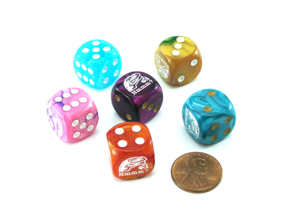 Pack of 6 Custom 16mm D6 Assorted Style Funny Meme Dice - Philosoraptor (Hmmm?)