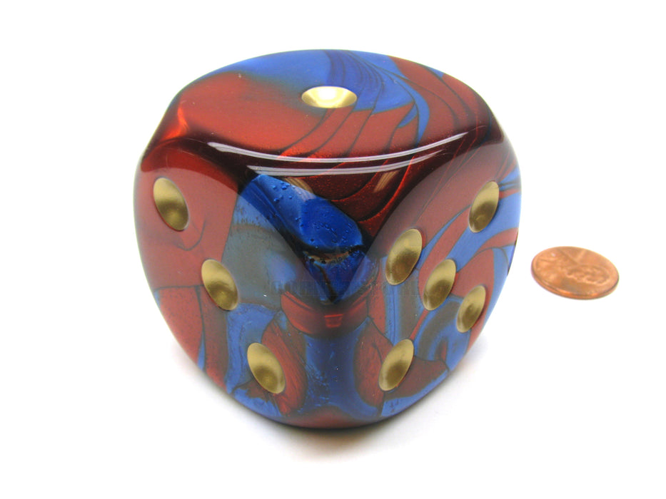Gemini 50mm Huge Large D6 Chessex Dice, 1 Piece - Blue-Red with Gold Pips