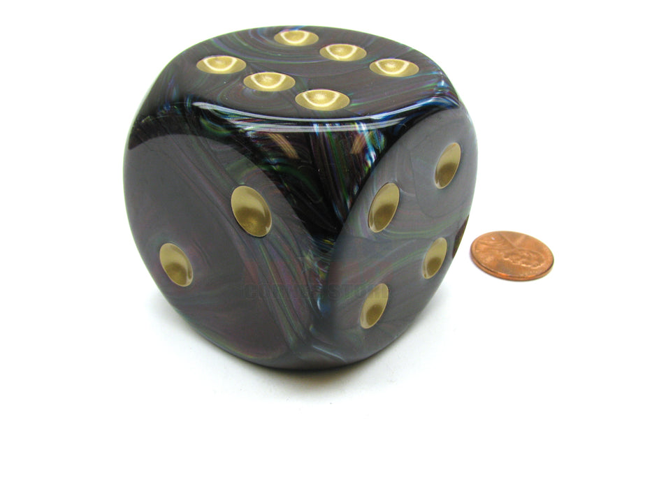 Lustrous 50mm Huge Large D6 Chessex Dice, 1 Piece - Shadow with Gold Pips
