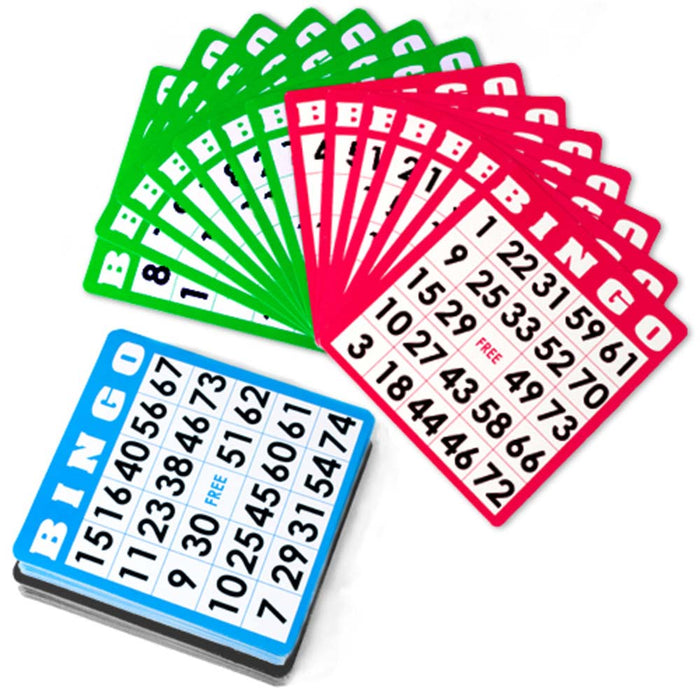 Pack of 100 Bingo Cards - 25 Each of Red, Green, Blue, Black