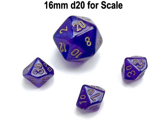 Luminary Borealis 10mm Mini Tens D10 Dice, 6 Pieces - Royal Purple with Gold