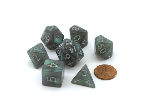 Acrylic Stardust 7-Die Polyhedral 16mm Dice Set - Gray with Silver Numbers