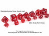 Polyhedral Mini 7-Die Set, Glitter - Ruby with Gold Numbers