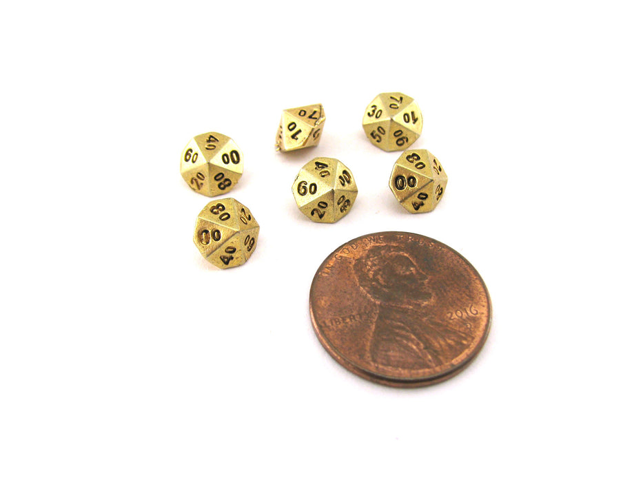 Micro Metal 5mm Gold Colored Chessex Dice, 6 Pieces - Tens D10