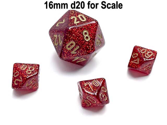 Glitter 10mm Mini Tens D10 Dice, 6 Pieces - Ruby with Gold Numbers