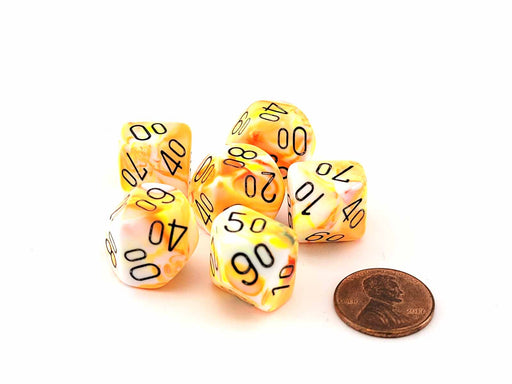 Festive 16mm Tens D10 (00-90) Dice, 6 Pieces - Sunburst with Black Numbers