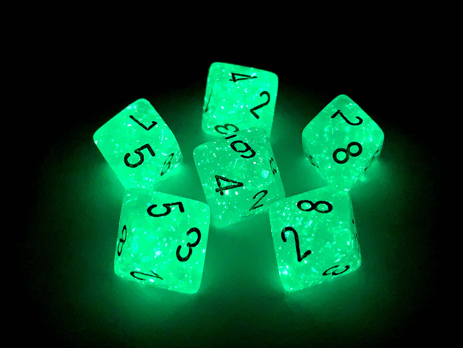 Luminary Borealis 15mm 8 Sided D8 Dice, 6 Pieces - Light Green with Gold Numbers