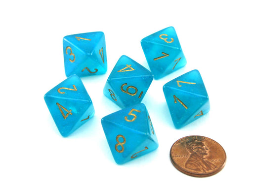 Luminary Borealis 15mm 8 Sided D8 Dice, 6 Pieces - Teal with Gold Numbers