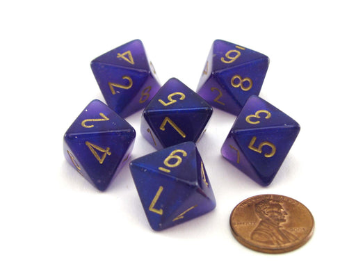 Luminary Borealis 15mm 8 Sided D8 Dice, 6 Piece - Royal Purple with Gold Numbers