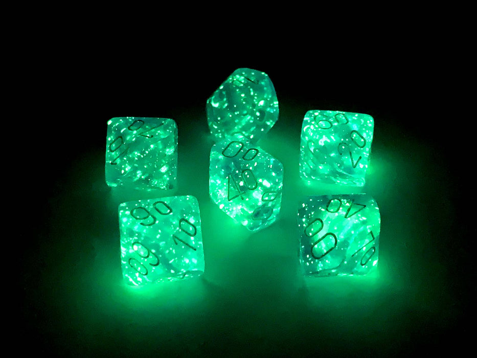 Luminary Borealis 16mm Tens D10 (00-90) Dice 6 Piece - Purple with White Numbers