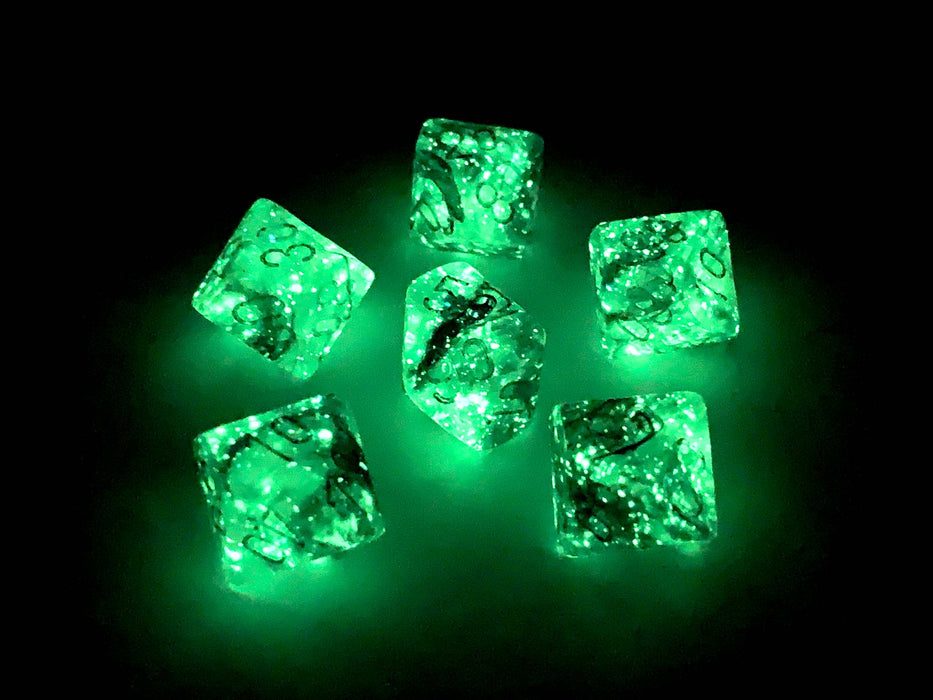 Luminary Borealis 16mm Tens D10 (00-90) Dice, 6 Pieces - Light Smoke with Silver