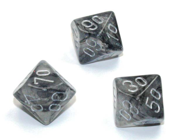 Luminary Borealis 16mm Tens D10 (00-90) Dice, 6 Pieces - Light Smoke with Silver