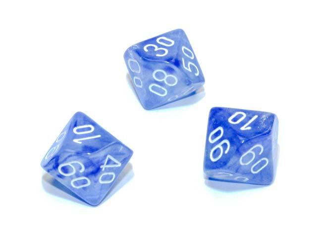 Luminary Borealis 16mm Tens D10 (00-90) Dice, 6 Pieces - Sky Blue with White